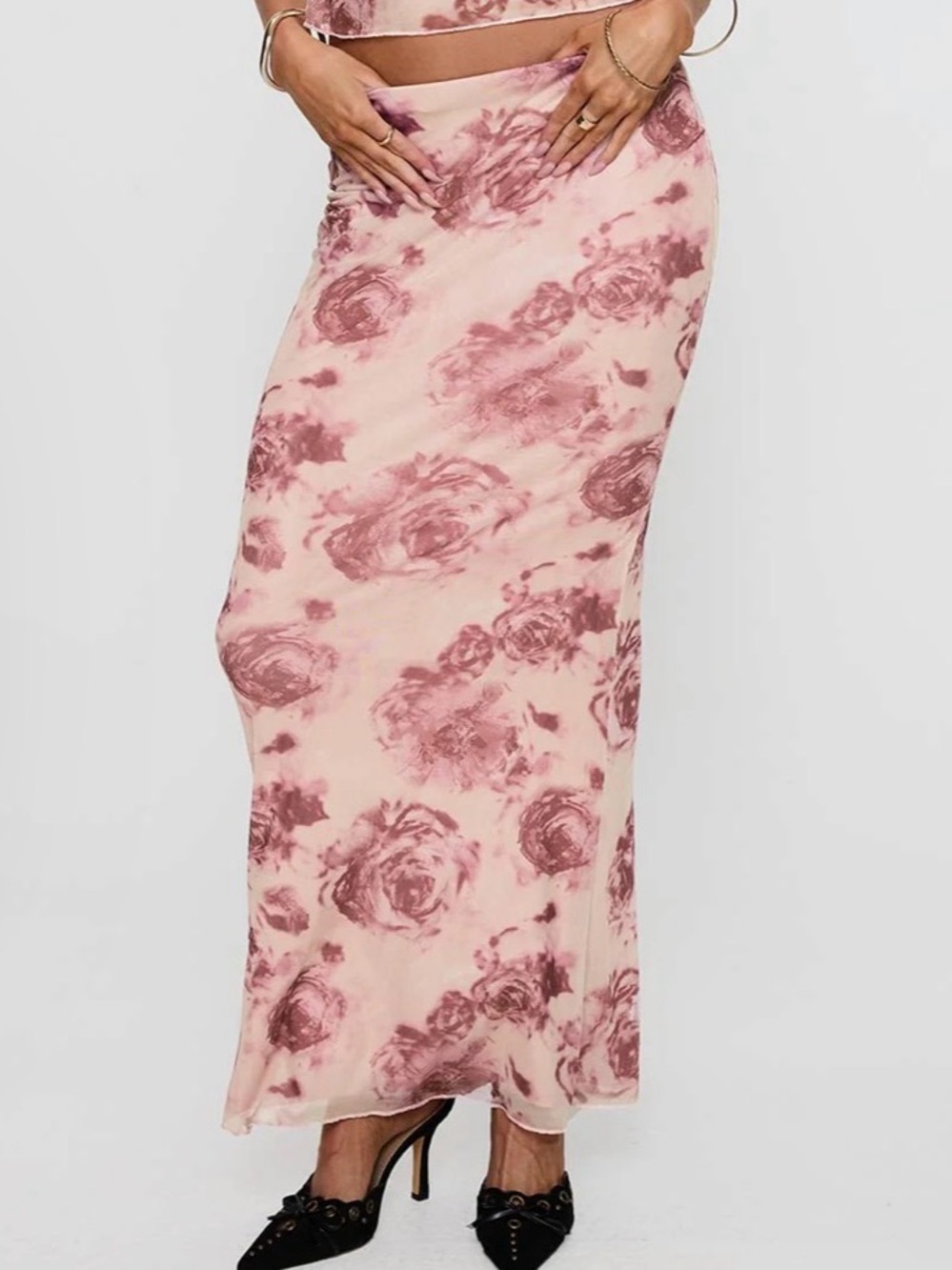 NWT - Princess Polly Pink Floral Midi Skirt - Size US 10